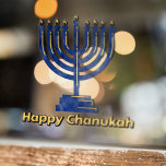 Autocollant Pour Fenêtre Heureux Chanukah Menorah<br><div class="desc">Joyeux texte de Chanoukah en or avec une menorah bleue.</div>