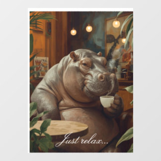 Autocollant Pour Fenêtre Hippo drinks coffee. Surreal style