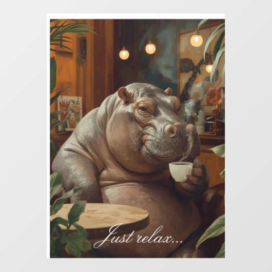 Autocollant Pour Fenêtre Hippo drinks coffee. Surreal style (Feuille)