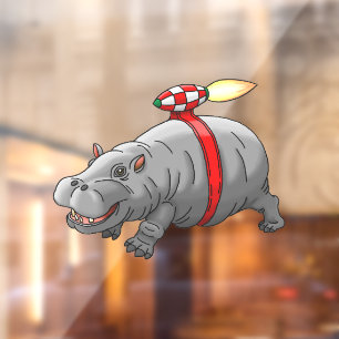 Autocollant Pour Fenêtre Hippopotame Fusée