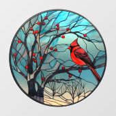 Autocollant Pour Fenêtre Hiver Rouge Cardinal Perché Faux Tige Verre (Feuille)