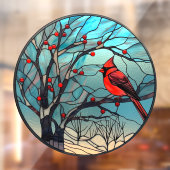 Autocollant Pour Fenêtre Hiver Rouge Cardinal Perché Faux Tige Verre (Feuille 2)