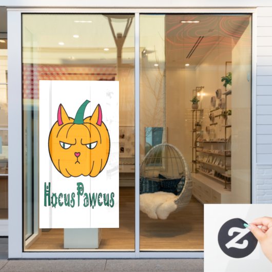 Autocollant Pour Fenêtre Hocus pawcus Halloween citrouille ginger cat magie (Vitrine du magasin)