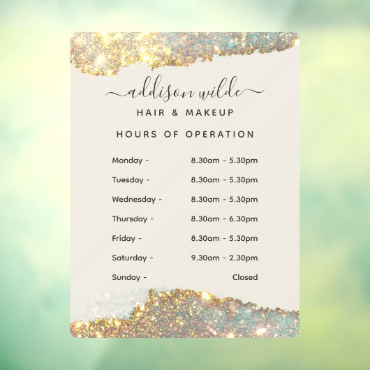 Autocollant Pour Fenêtre Holographique Signature Script Heures d'ouverture  (Feuille 3)