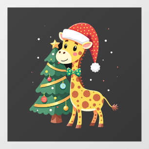 Autocollant Pour Fenêtre Homme en pain d'épices Girafe Chapeau de Père Noël