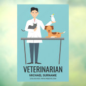 Autocollant Pour Fenêtre Homme Vétérinaire En Bleu Avec De Mignons Animaux (Feuille 3)