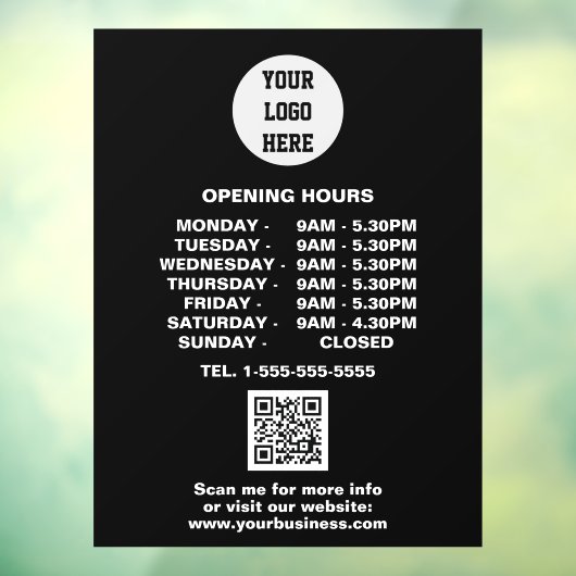 Autocollant Pour Fenêtre Horaires d'ouverture Black Business Logo QR Code (Feuille 3)