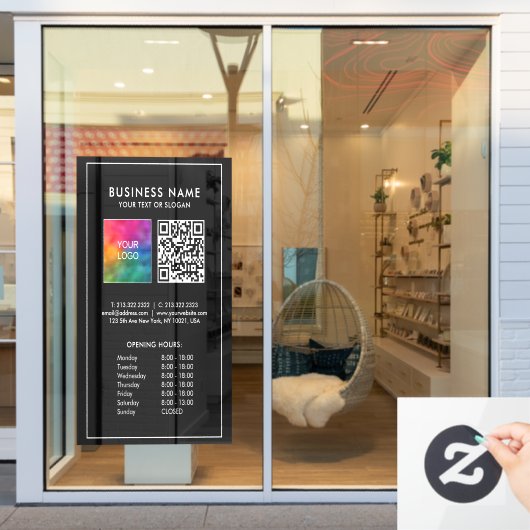 Autocollant Pour Fenêtre Horaires d'ouverture Code QR Logo d'entreprise Gra (Vitrine du magasin)