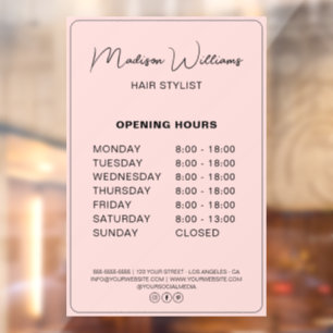Autocollant Pour Fenêtre Horaires d'Ouverture Coiffeur Moderne Rose
