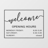 Autocollant Pour Fenêtre Horaires d'ouverture de bienvenue ajouter le logo (Feuille)
