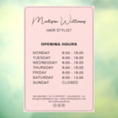 Autocollant Pour Fenêtre Horaires d'ouverture du coiffeur moderne rose (Feuille 3)