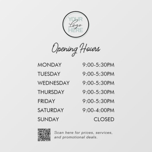 Autocollant Pour Fenêtre Horaires d'ouverture du logo QR Code (Feuille)