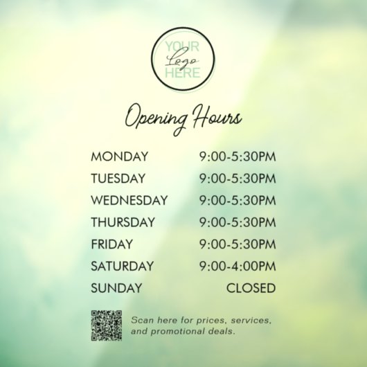 Autocollant Pour Fenêtre Horaires d'ouverture du logo QR Code (Feuille 3)