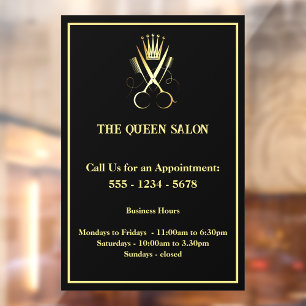 Autocollant Pour Fenêtre Horaires d'ouverture du Salon de Beauté Gold Sciss