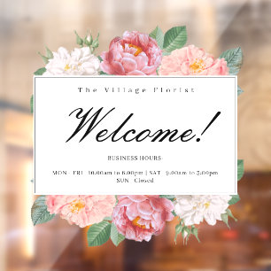 Autocollant Pour Fenêtre Horaires d'ouverture Floral Business Welcome Custo