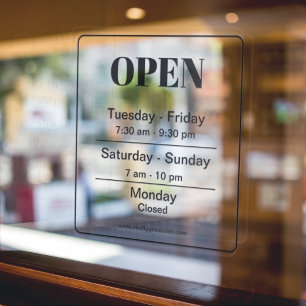 Autocollant Pour Fenêtre Horaires d'ouverture l Affaires Transparentes en N