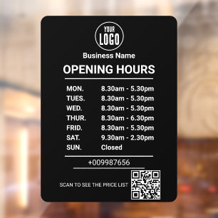 Autocollant Pour Fenêtre Horaires d'Ouverture Logo d'Entreprise Heures d'