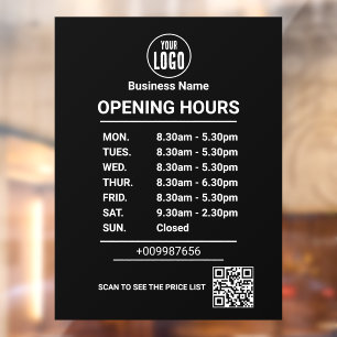 Autocollant Pour Fenêtre Horaires d'Ouverture Logo d'Heures d'Ouverture d