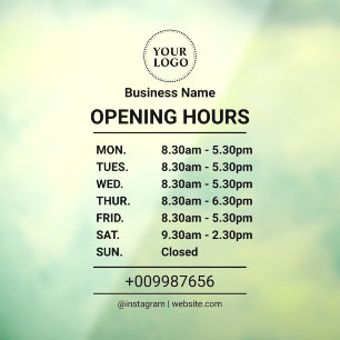 Autocollant Pour Fenêtre Horaires d'Ouverture Logo Entreprise Heures d'Ou
