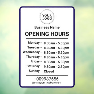 Autocollant Pour Fenêtre Horaires d'Ouverture   Logo Entreprise Heures d'Ou