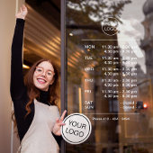 Autocollant Pour Fenêtre Horaires d'Ouverture Modernes Blanc Avec Pause Déj