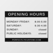 Autocollant Pour Fenêtre Horaires d'ouverture noir et transparent (Feuille)