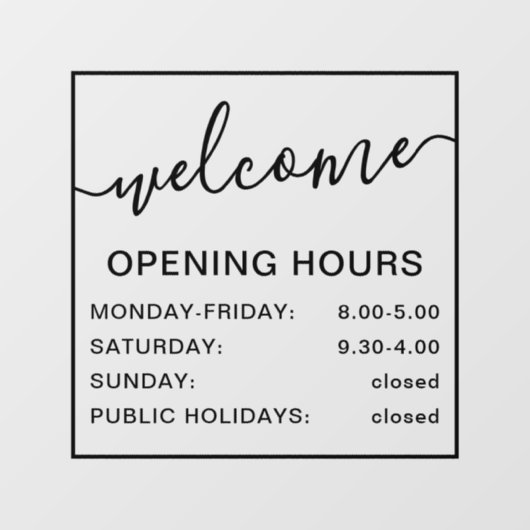 Autocollant Pour Fenêtre Horaires d'ouverture noir et transparent (Feuille)