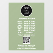 Autocollant Pour Fenêtre Horaires d'ouverture Sage Green Business Logo QR C (Feuille)