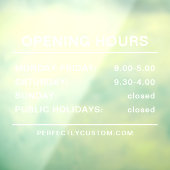 Autocollant Pour Fenêtre Horaires d'ouverture Texte blanc transparent (Feuille 3)