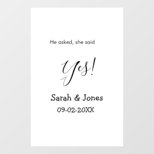 Autocollant Pour Fenêtre Il a demandé elle a dit oui engagement simple mini (Feuille)