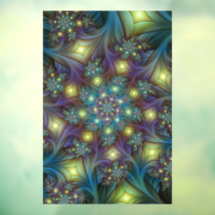 Autocollant Pour Fenêtre Illuminé Abstrait brillant Turquoise violet Fracta
