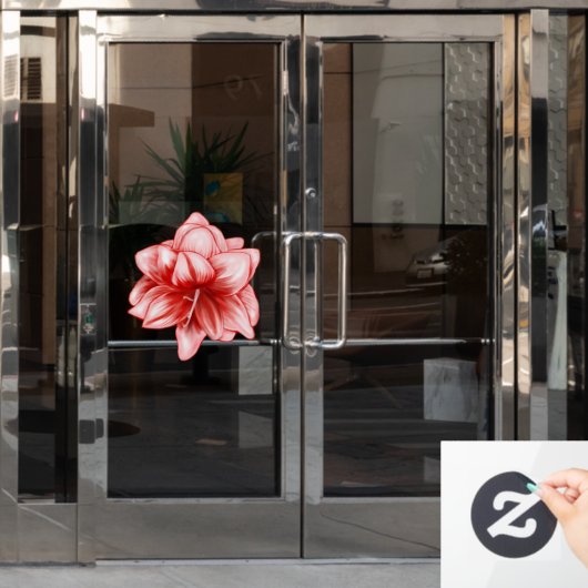 Autocollant Pour Fenêtre Illustration Amaryllis rose et blanc (Porte de bureau)