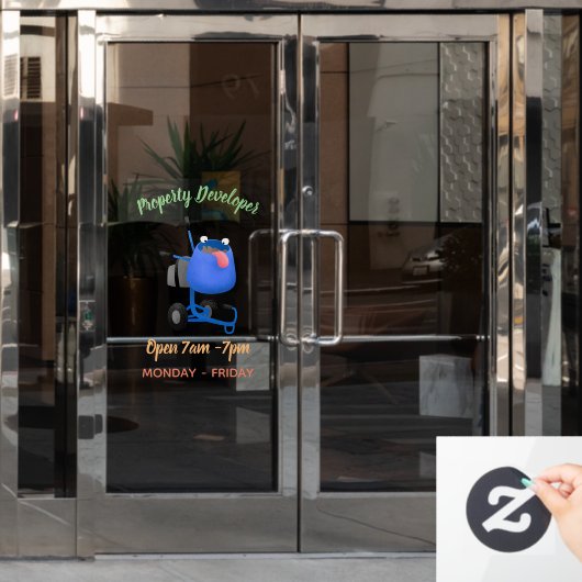 Autocollant Pour Fenêtre Illustration amusante du mélangeur de ciment bleu (Porte de bureau)