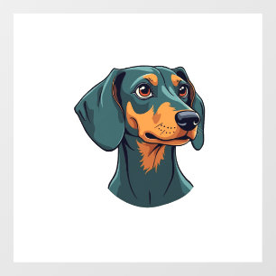Autocollant Pour Fenêtre Illustration d'art rétro de portrait de teckel vin