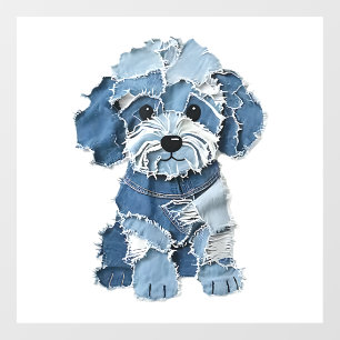 Autocollant Pour Fenêtre Illustration de chien en patchwork de denim mignon