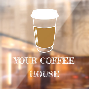 Autocollant Pour Fenêtre Illustration de tasse à café Etch entreprise de ca