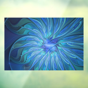 Autocollant Pour Fenêtre Imaginaire Fleur Bleue Motif, Art Fractal Abstrait