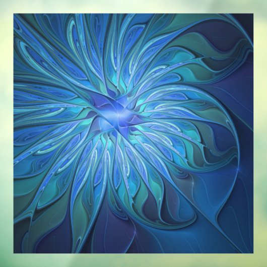 Autocollant Pour Fenêtre Imaginaire Fleur Bleue Motif, Art Fractal Abstrait (Feuille 3)