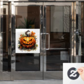 Autocollant Pour Fenêtre Jack-o-lanterne déplaisant avec feuilles d'automne (Porte de bureau)