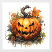 Autocollant Pour Fenêtre Jack-o-lanterne déplaisant avec feuilles d'automne (Feuille)
