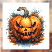 Autocollant Pour Fenêtre Jack-o-lanterne déplaisant avec feuilles d'automne (Feuille 2)
