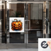 Autocollant Pour Fenêtre Jack-o-lanterne déplaisant avec feuilles d'automne (Porte de bureau)