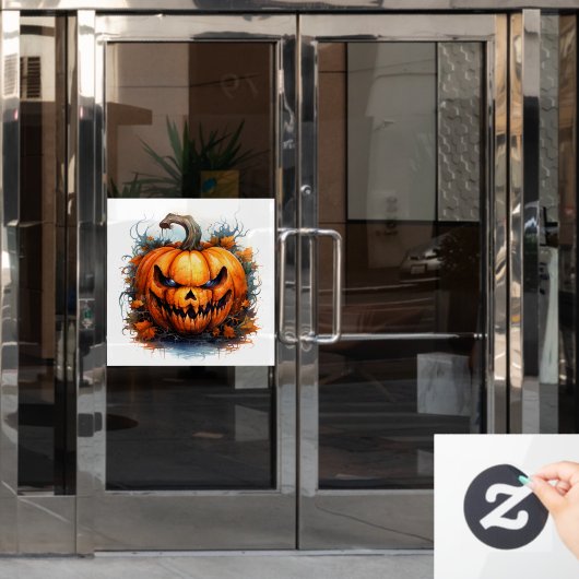 Autocollant Pour Fenêtre Jack-o-lanterne déplaisant avec feuilles d'automne (Porte de bureau)