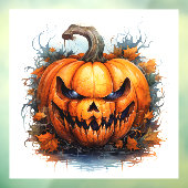 Autocollant Pour Fenêtre Jack-o-lanterne déplaisant avec feuilles d'automne (Feuille 3)