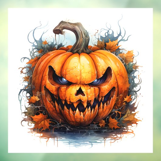 Autocollant Pour Fenêtre Jack-o-lanterne déplaisant avec feuilles d'automne (Feuille 3)