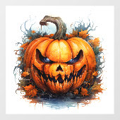 Autocollant Pour Fenêtre Jack-o-lanterne déplaisant avec feuilles d'automne (Feuille)