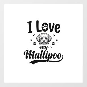 Autocollant Pour Fenêtre J'adore mon design de chien gravure vintage Maltip