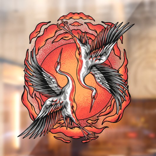 Autocollant Pour Fenêtre Japonais Flying Battle Cranes Restaurant Accent (Feuille 2)