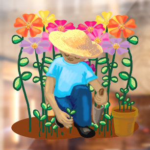 Autocollant Pour Fenêtre Jardinier et fleurs Clouage de fenêtre