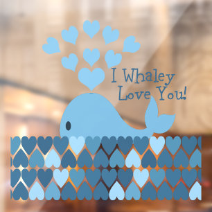 Autocollant Pour Fenêtre Je T'Aime Whaley ! Coeurs bleus et baleine